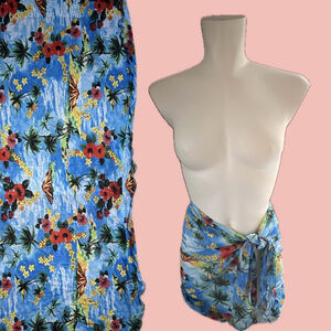 Vintage Bikini Village Sarong Cover Up – Tropical Print Stretch Mesh